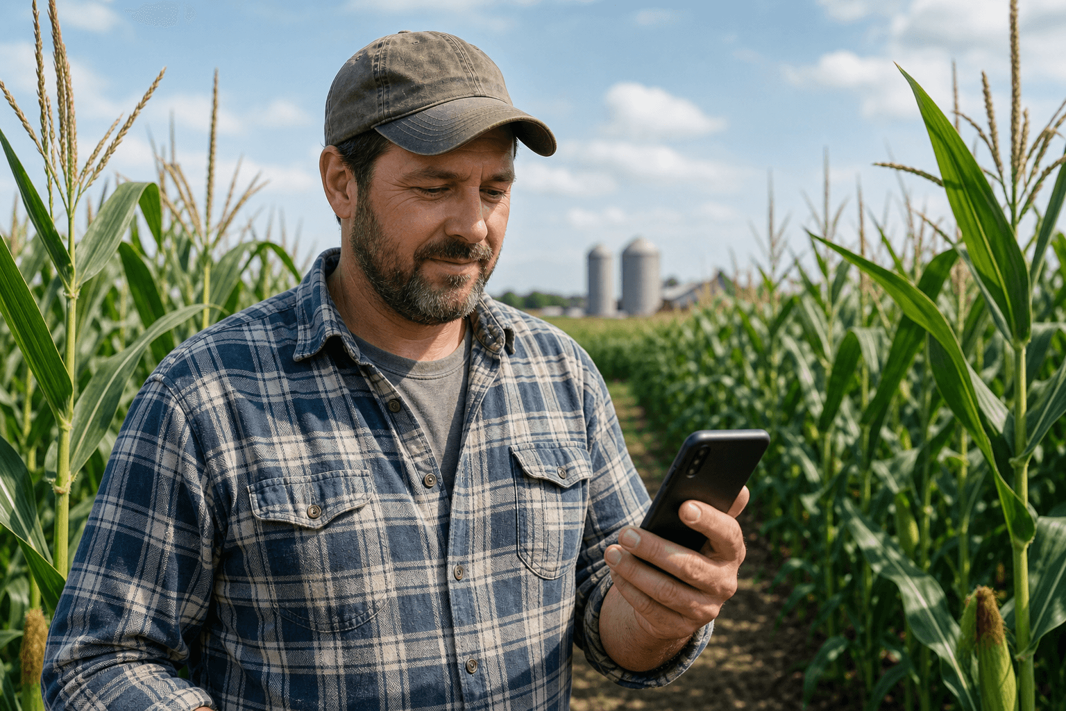 Farmer using the Agri-x app in a cornfield